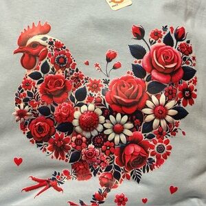 NEW Size Large Floral Rooster Graphic Tee